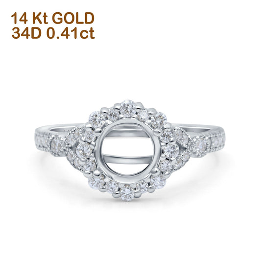 14K White Gold 0.41ct Floral Art Deco Round 6mm G SI Semi Mount Diamond Engagement Wedding Ring