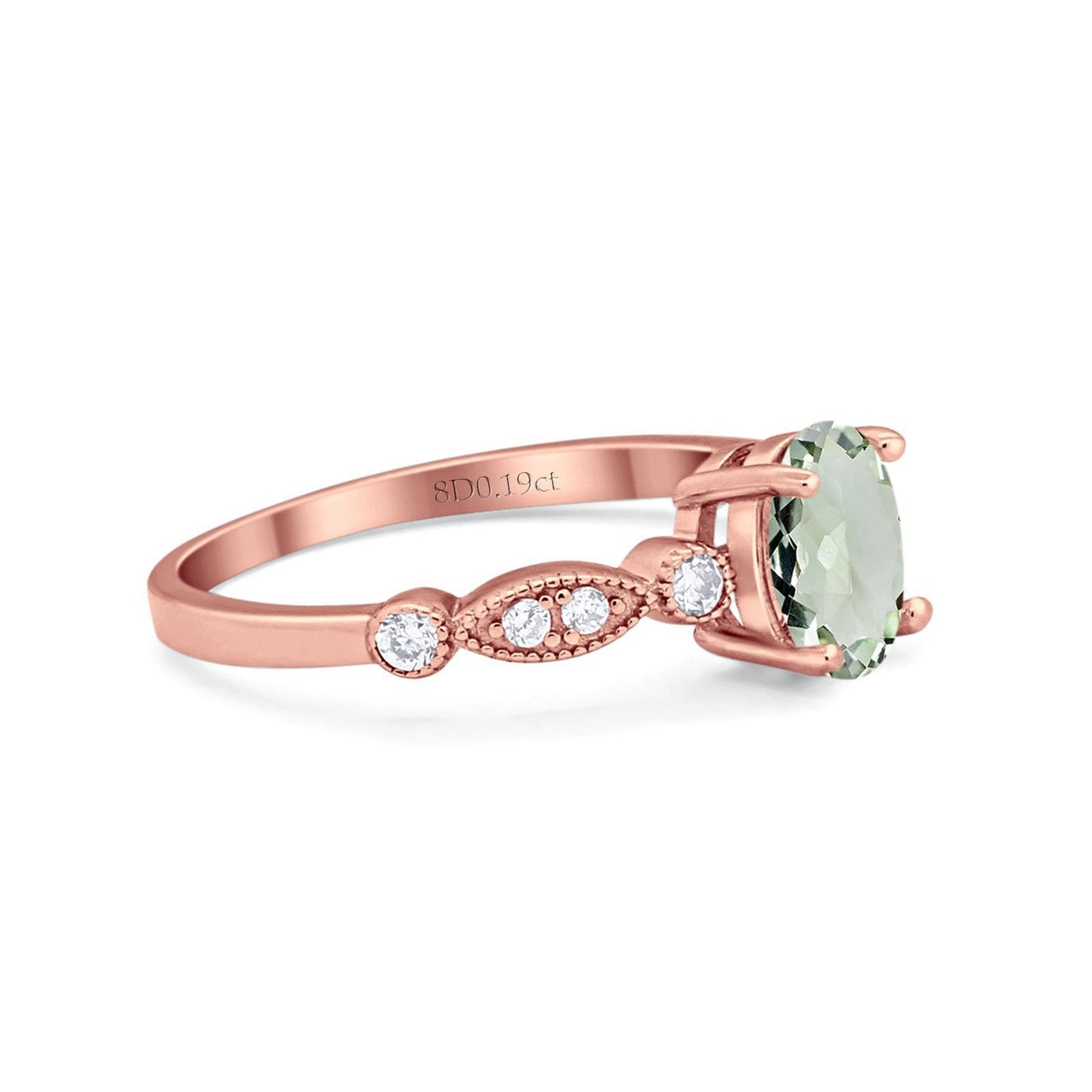 14K Rose Gold 1.4ct Oval Vintage Style 8mmx6mm G SI Natural Green Amethyst Diamond Engagement Wedding Ring Size 6.5