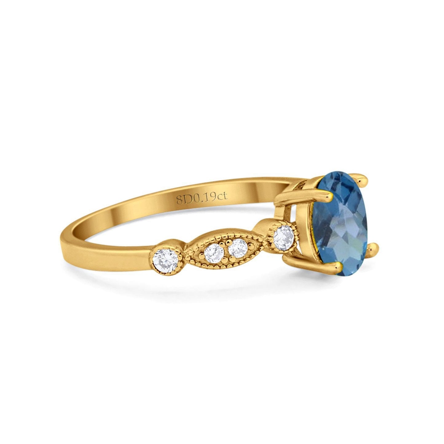 14K Yellow Gold 1.4ct Oval Vintage Style 8mmx6mm G SI London Blue Topaz Diamond Engagement Wedding Ring Size 6.5