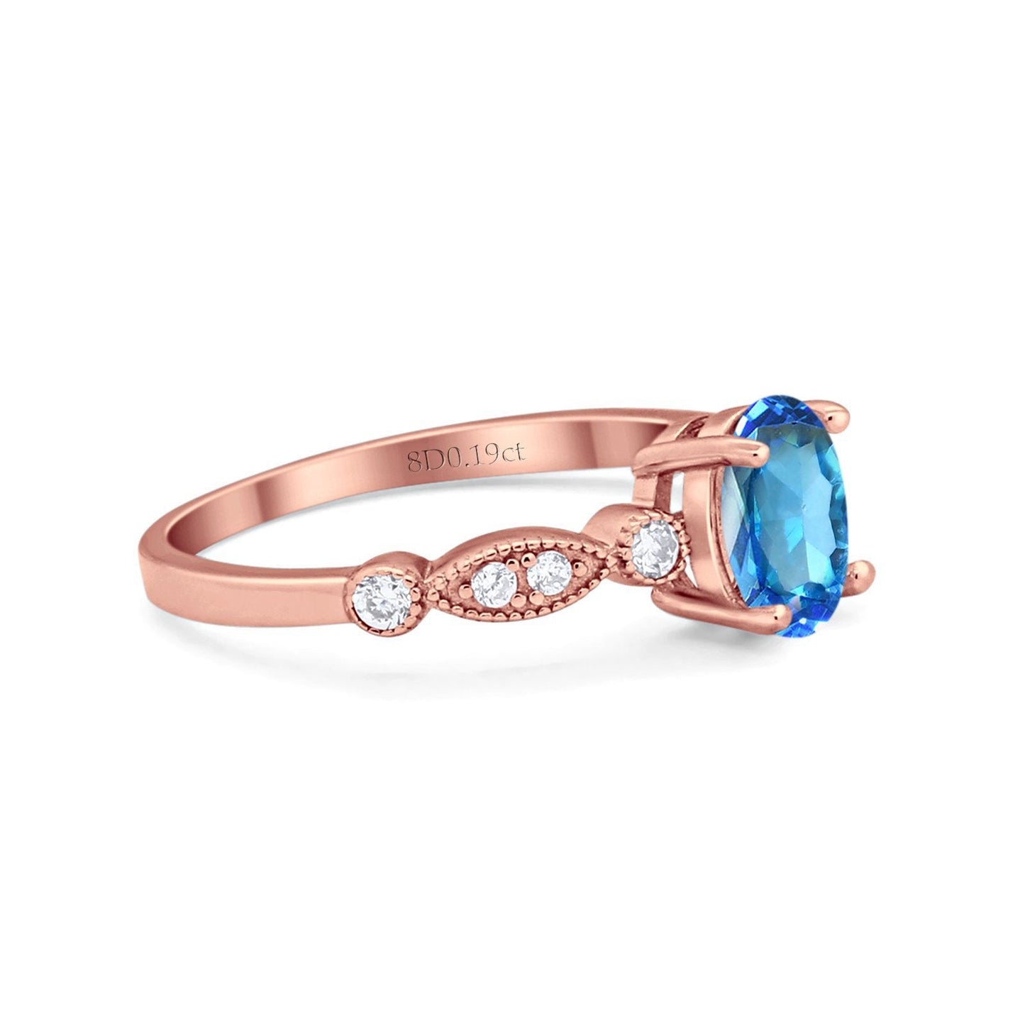 14K Rose Gold 1.4ct Oval Vintage Style 8mmx6mm G SI Natural Blue Topaz Diamond Engagement Wedding Ring Size 6.5