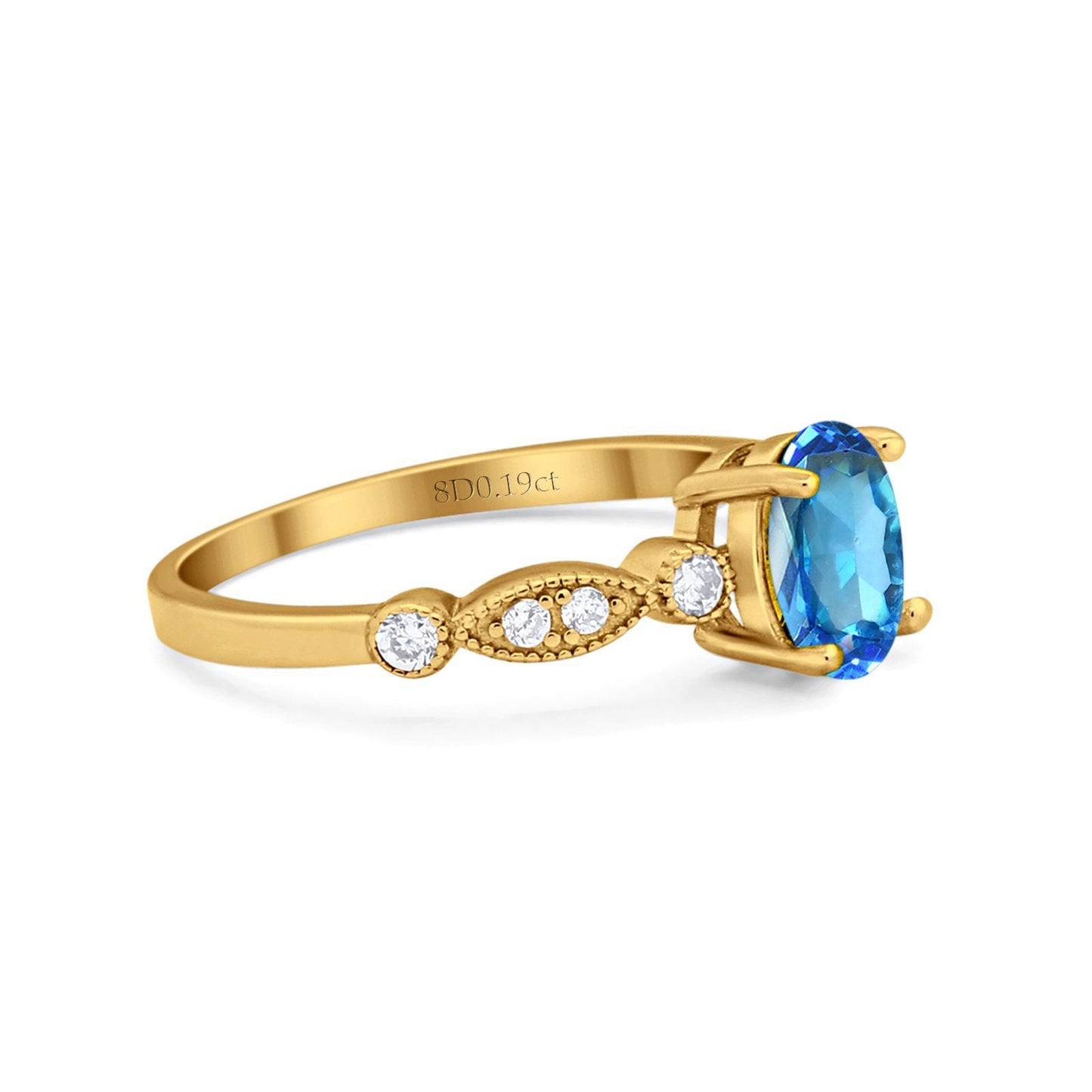 14K Yellow Gold 1.4ct Oval Vintage Style 8mmx6mm G SI Natural Blue Topaz Diamond Engagement Wedding Ring Size 6.5