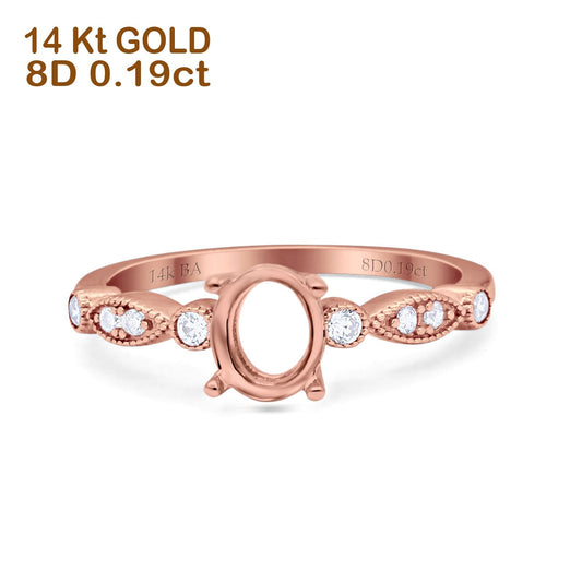 14K Rose Gold 0.19ct Oval Vintage Style 8mmx6mm G SI Semi Mount Diamond Engagement Wedding Ring