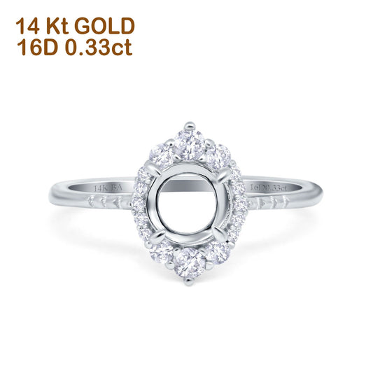 14K White Gold 0.33ct Halo Vintage Round 7mm G SI Semi Mount Diamond Engagement Wedding Ring