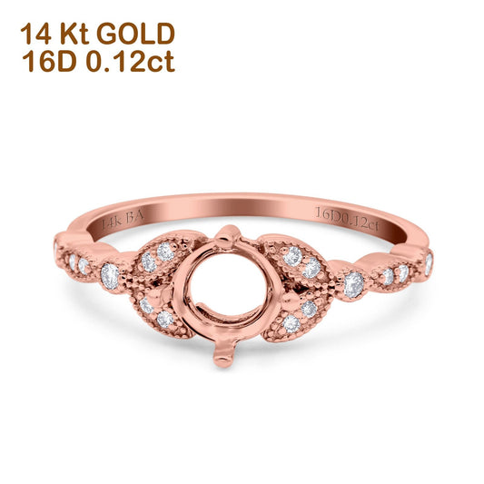 14K Rose Gold 0.12ct Round 6mm G SI Semi Mount Diamond Engagement Wedding Ring