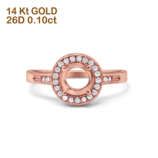 14K Rose Gold 0.10ct Round Art Deco 6mm G SI Semi Mount Diamond Engagement Wedding Ring Size 6.5