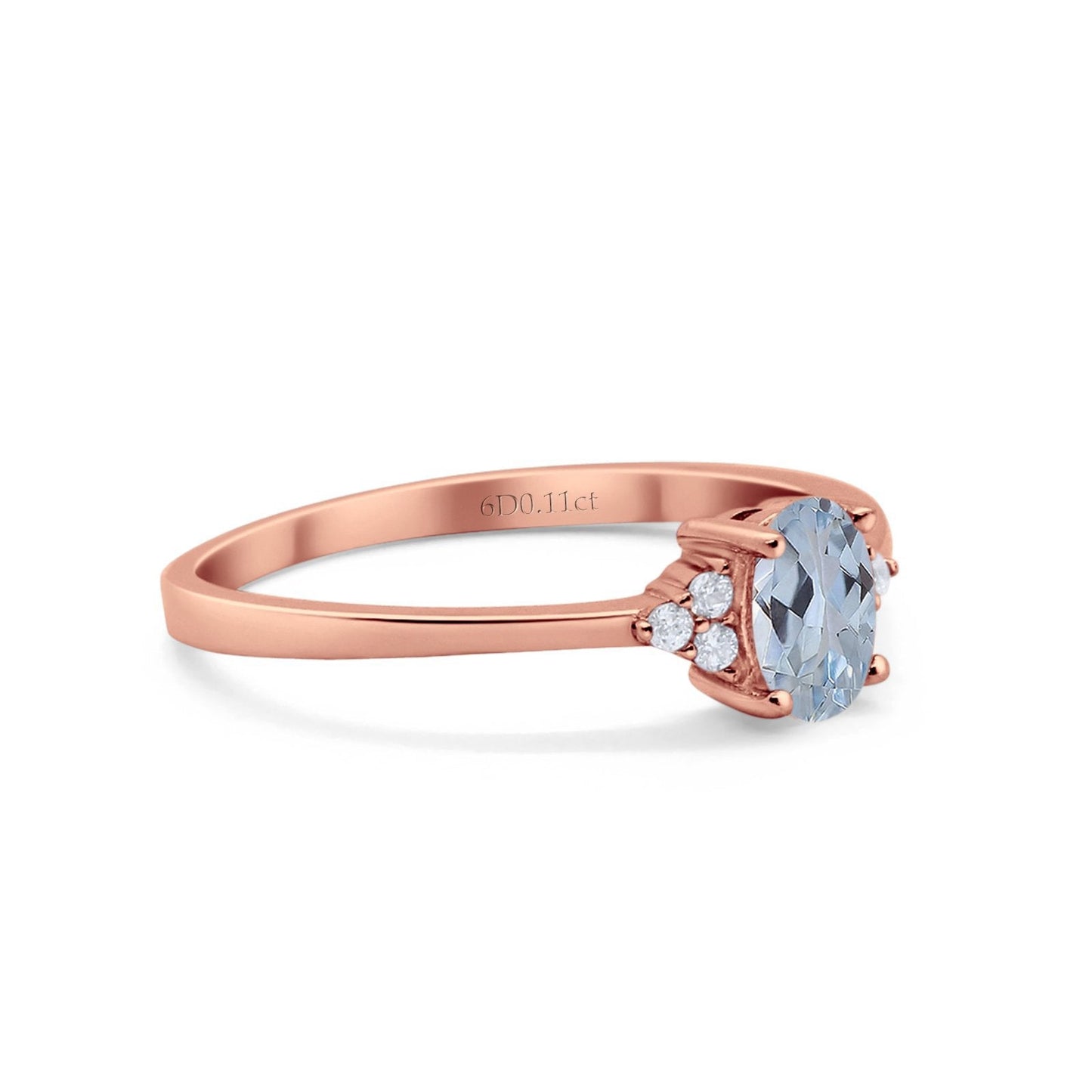 14K Rose Gold 0.87ct Art Deco Oval 7mmx5mm G SI Natural Aquamarine Diamond Engagement Wedding Ring Size 6.5