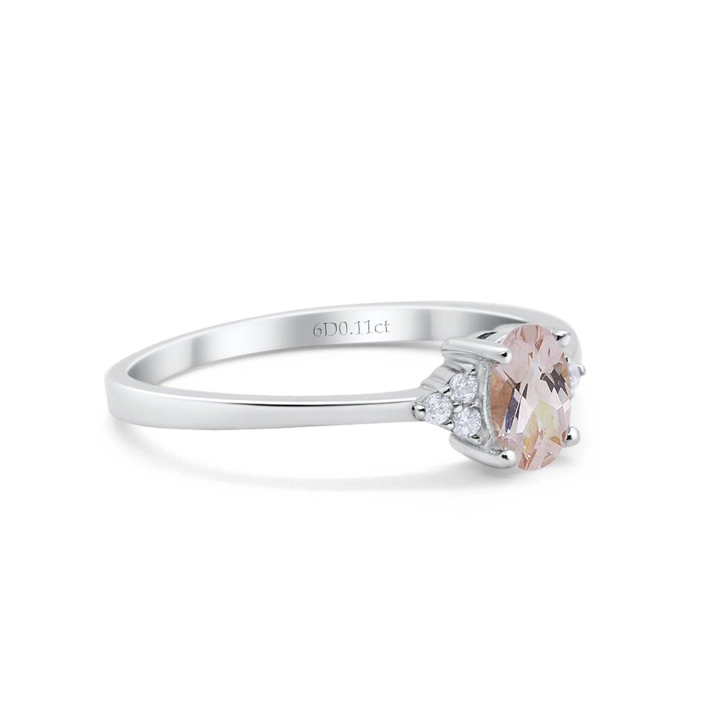 14K White Gold 0.87ct Art Deco Oval 7mmx5mm G SI Natural Morganite Diamond Engagement Wedding Ring Size 6.5