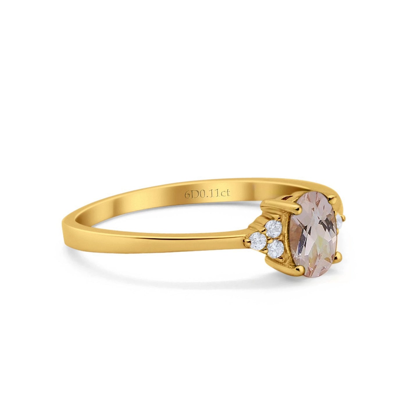 14K Yellow Gold 0.87ct Art Deco Oval 7mmx5mm G SI Natural Morganite Diamond Engagement Wedding Ring Size 6.5