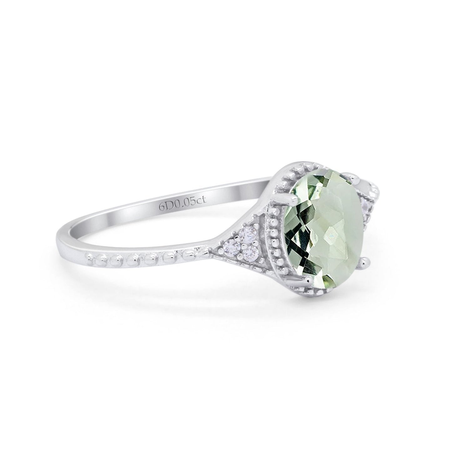 14K White Gold 1.26ct Oval Art Deco 8mmx6mm G SI Natural Green Amethyst Diamond Engagement Wedding Ring Size 6.5