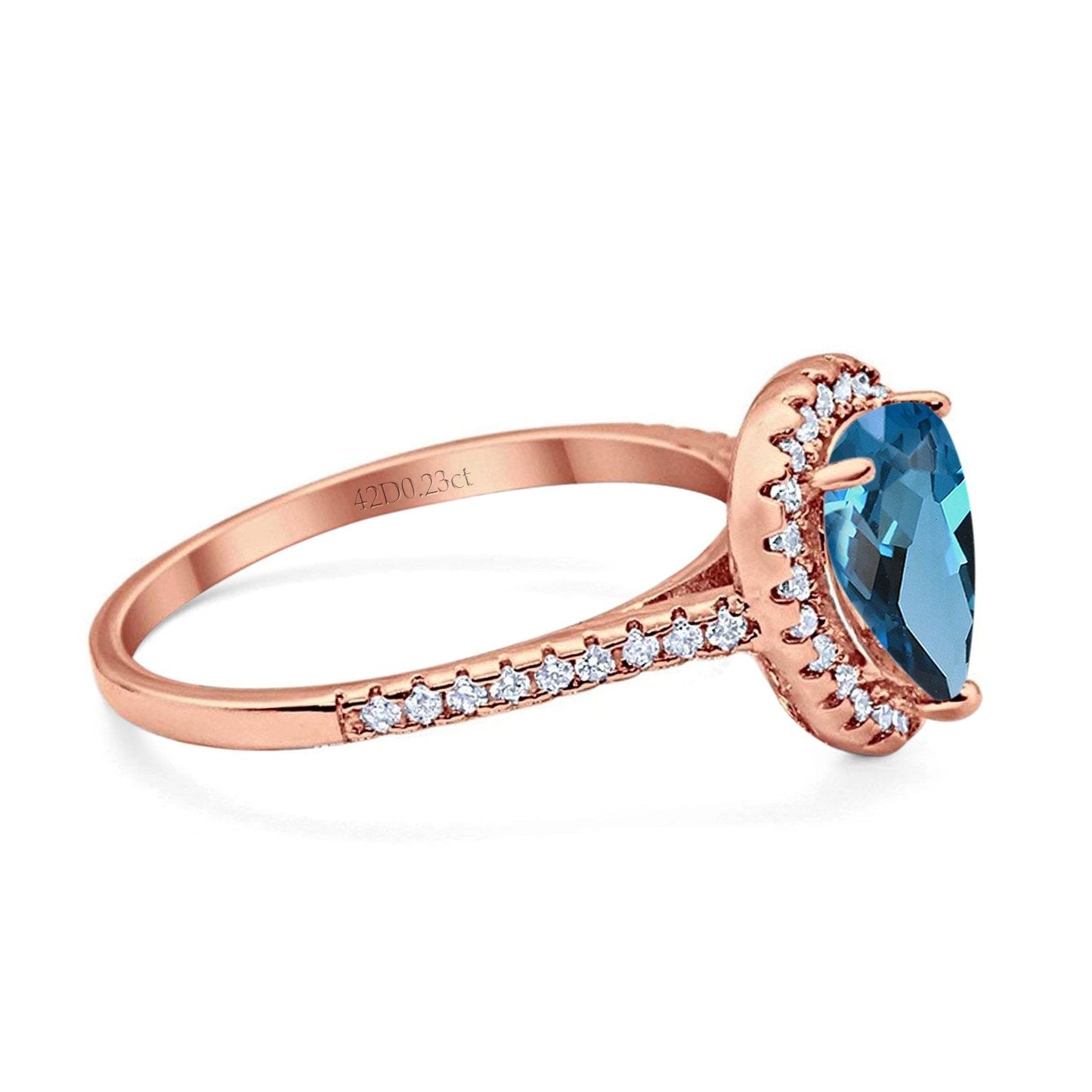 14K Rose Gold 1.48ct Teardrop Pear 8mmx6mm G SI London Blue Topaz Diamond Engagement Wedding Ring Size 6.5