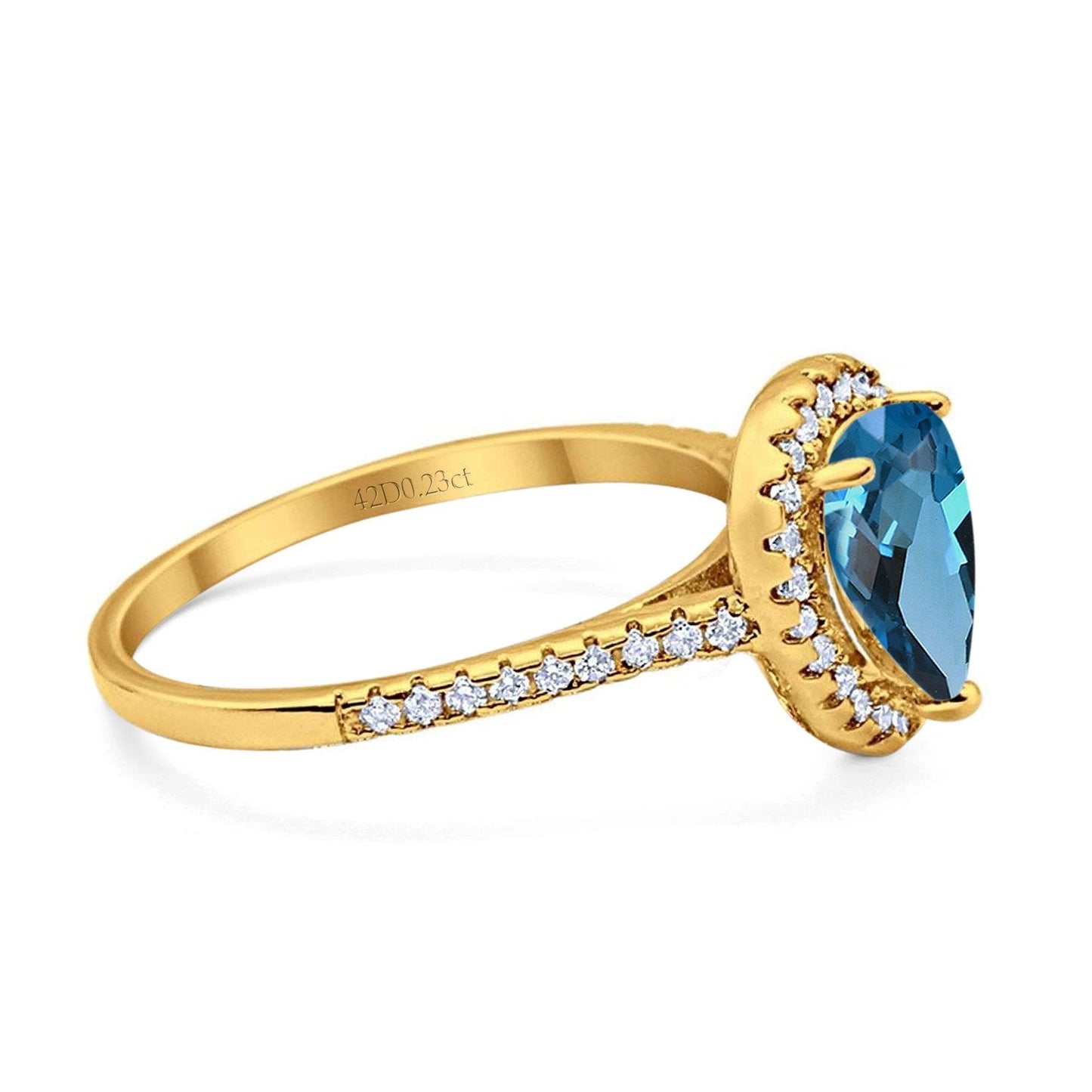 14K Yellow Gold 1.48ct Teardrop Pear 8mmx6mm G SI London Blue Topaz Diamond Engagement Wedding Ring Size 6.5