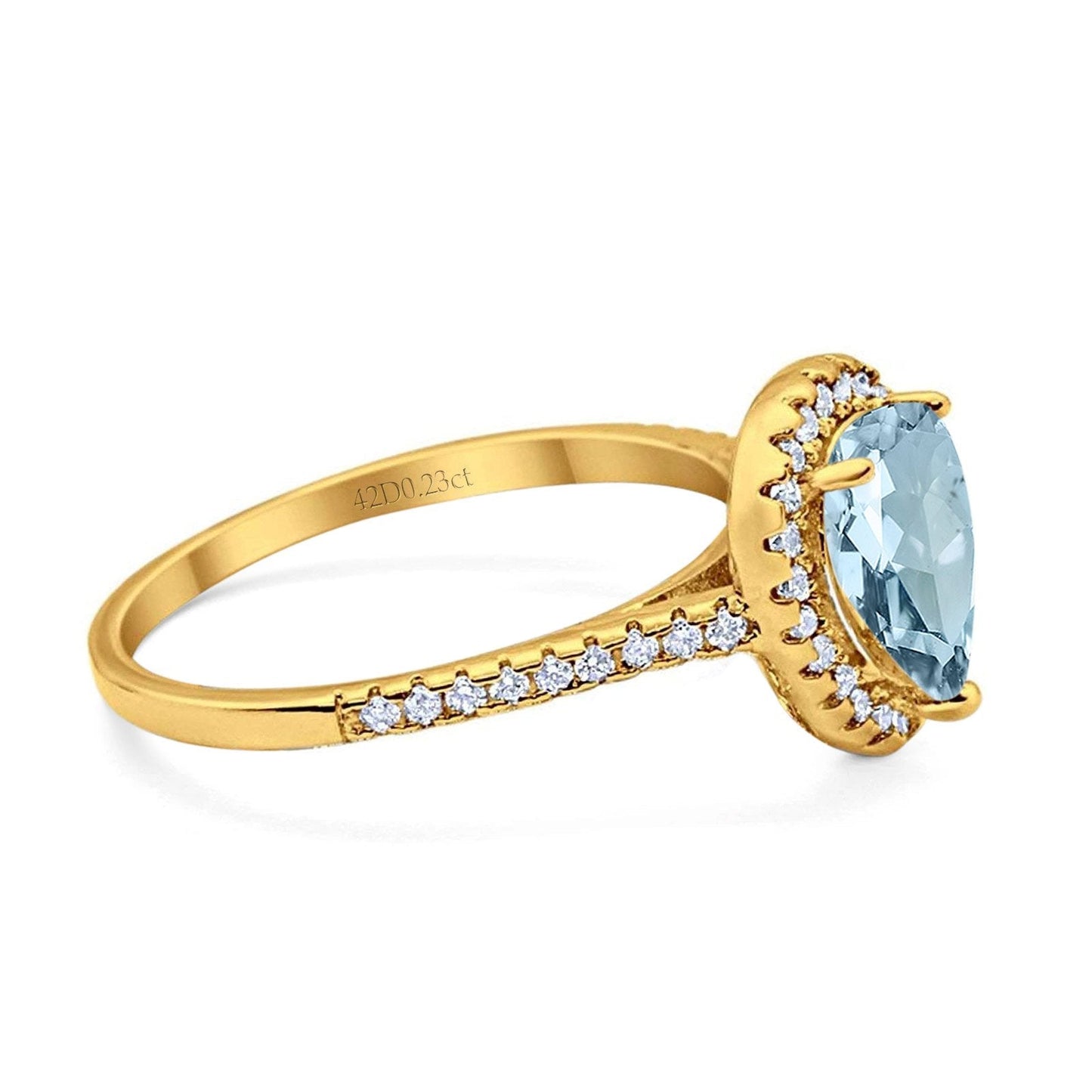 14K Yellow Gold 1.48ct Teardrop Pear 8mmx6mm G SI Natural Aquamarine Diamond Engagement Wedding Ring Size 6.5