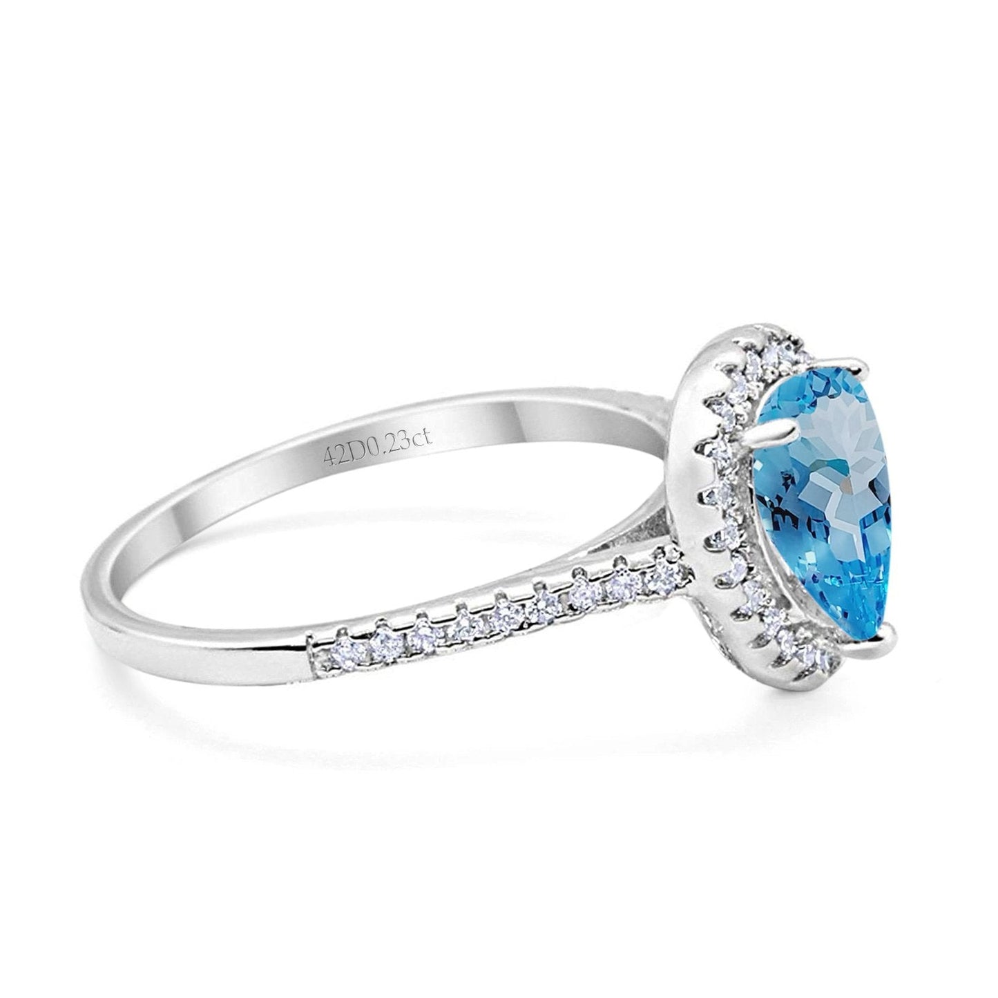 14K White Gold 1.48ct Teardrop Pear 8mmx6mm G SI Natural Blue Topaz Diamond Engagement Wedding Ring Size 6.5