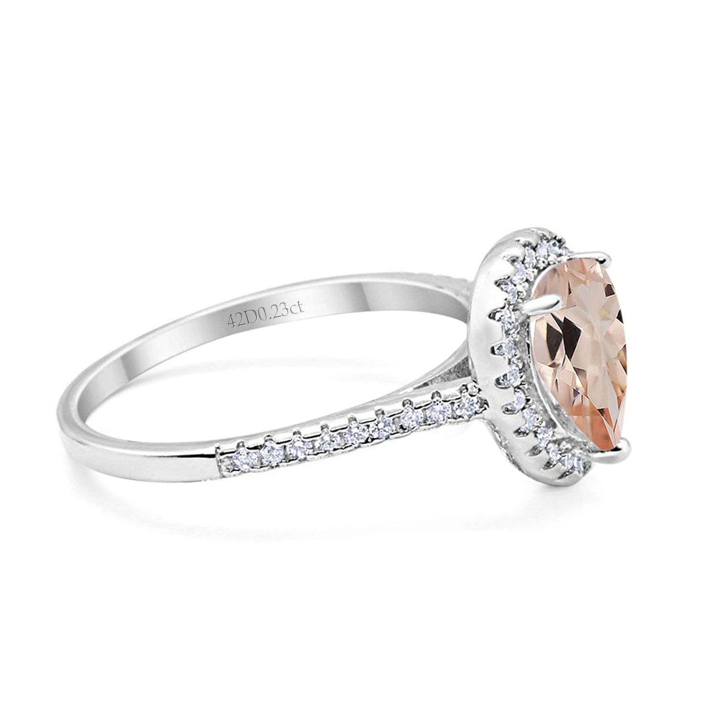 14K White Gold 1.48ct Teardrop Pear 8mmx6mm G SI Natural Morganite Diamond Engagement Wedding Ring Size 6.5