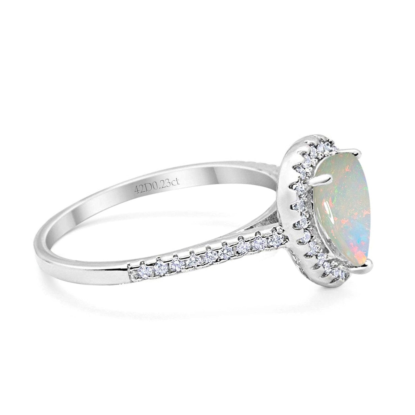 14K White Gold 0.23ct Teardrop Pear 8mmx6mm G SI Natural White Opal Diamond Engagement Wedding Ring Size 6.5