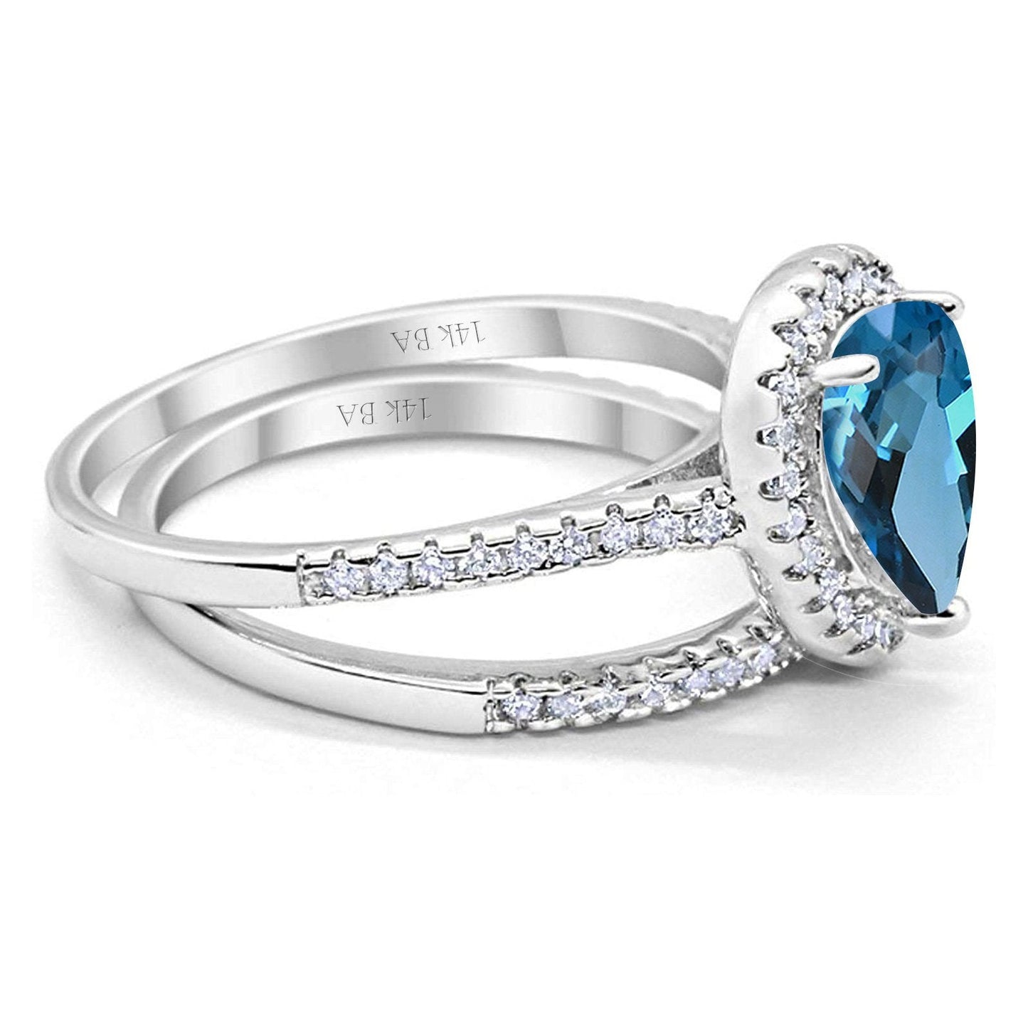 14K White Gold 1.62ct Pear 8mmx6mm G SI London Blue Topaz Diamond Bridal Engagement Wedding Ring Size 6.5