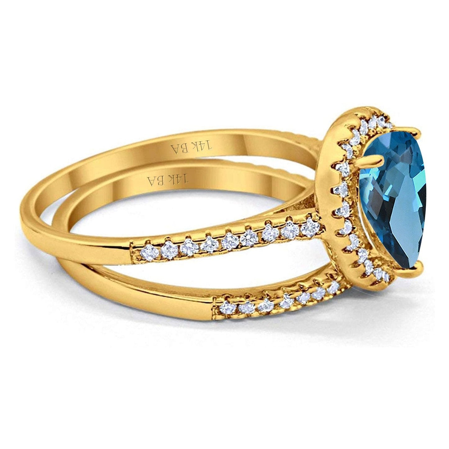 14K Yellow Gold 1.62ct Pear 8mmx6mm G SI London Blue Topaz Diamond Bridal Engagement Wedding Ring Size 6.5