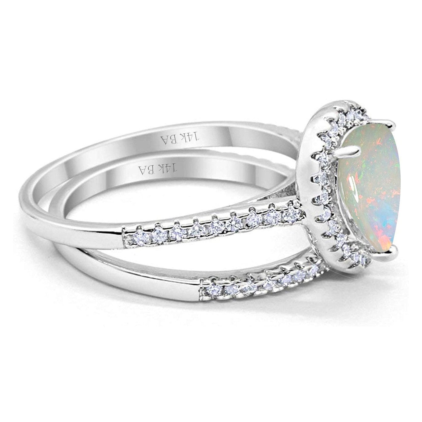 14K White Gold 0.37ct Pear 8mmx6mm G SI Natural White Opal Diamond Bridal Engagement Wedding Ring Size 6.5