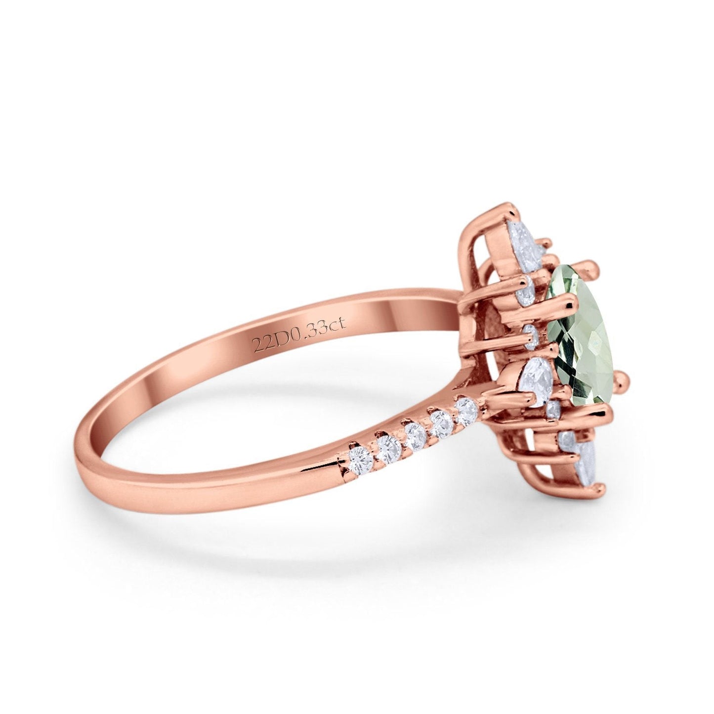 14K Rose Gold 1.54ct Vintage Oval 8mmx6mm G SI Natural Green Amethyst Diamond Engagement Wedding Ring Size 6.5