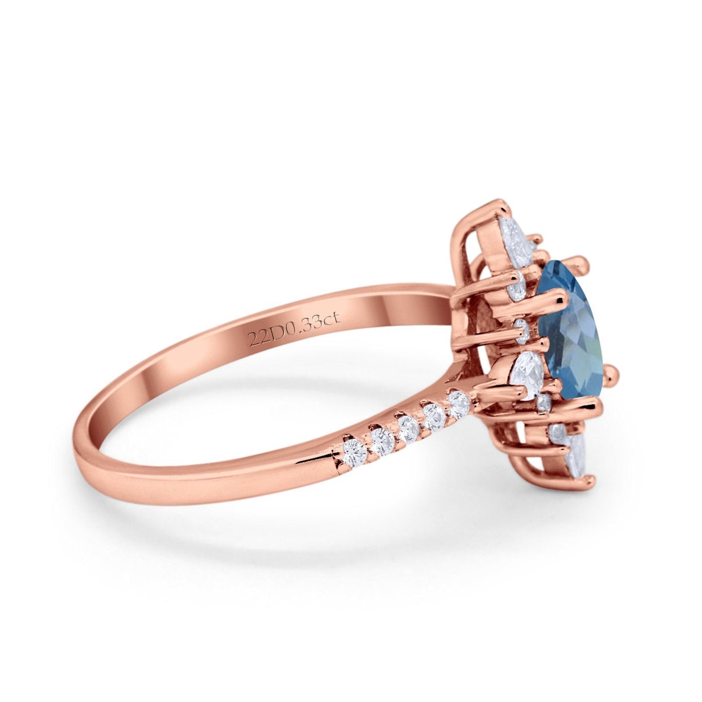 14K Rose Gold 1.54ct Vintage Oval 8mmx6mm G SI London Blue Topaz Diamond Engagement Wedding Ring Size 6.5