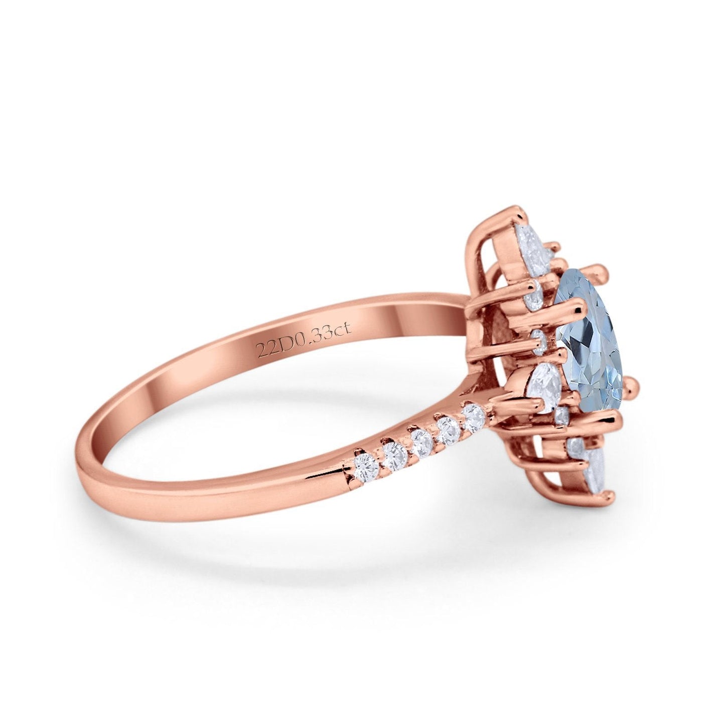 14K Rose Gold 1.54ct Vintage Oval 8mmx6mm G SI Natural Aquamarine Diamond Engagement Wedding Ring Size 6.5