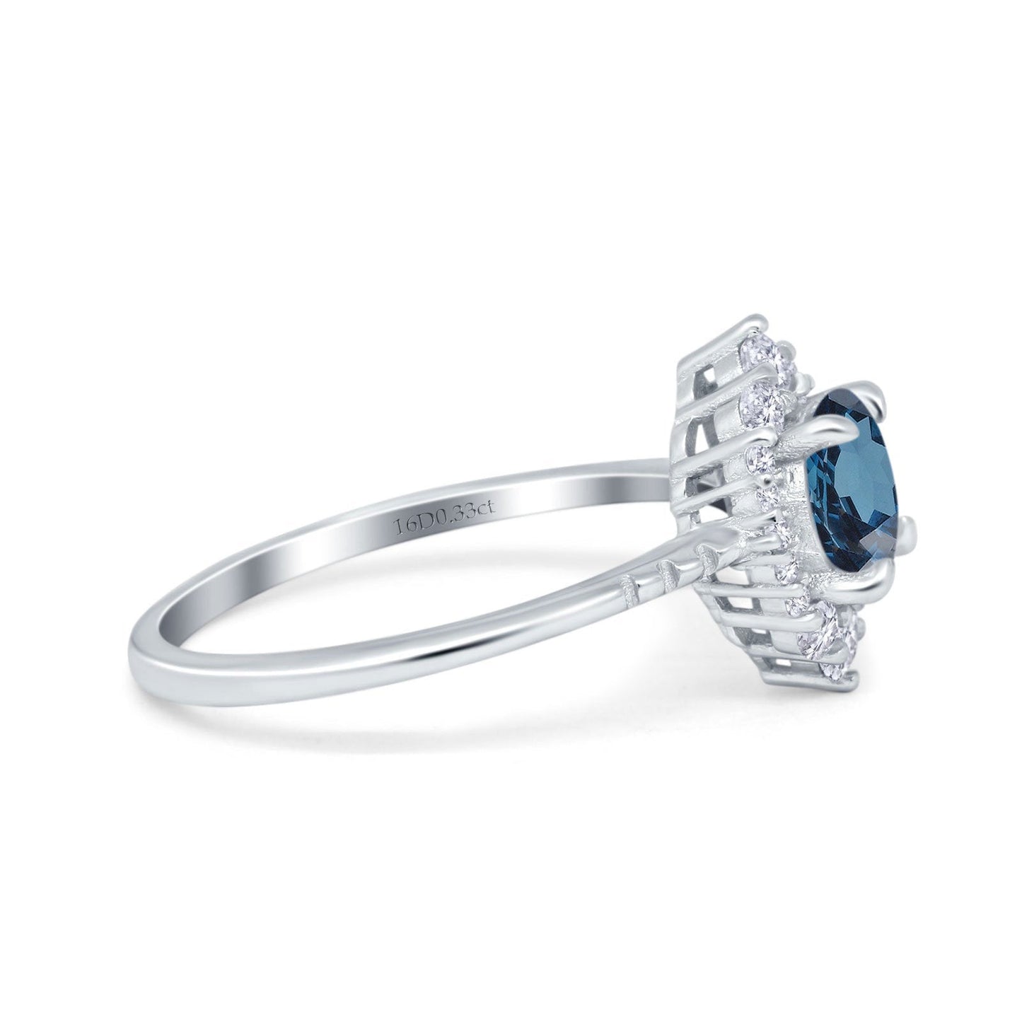 14K White Gold 1.61ct Halo Vintage Round 7mm G SI London Blue Topaz Diamond Engagement Wedding Ring Size 6.5