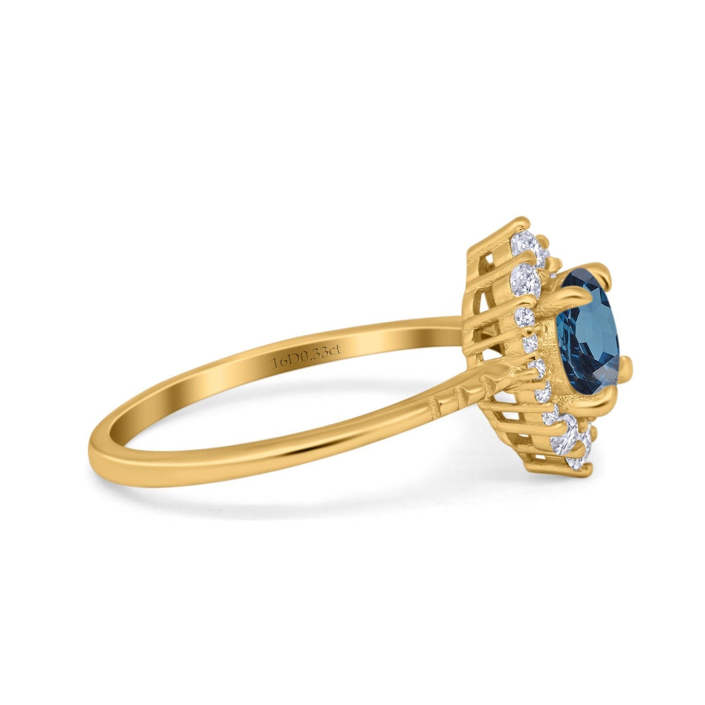 14K Yellow Gold 1.61ct Halo Vintage Round 7mm G SI London Blue Topaz Diamond Engagement Wedding Ring Size 6.5