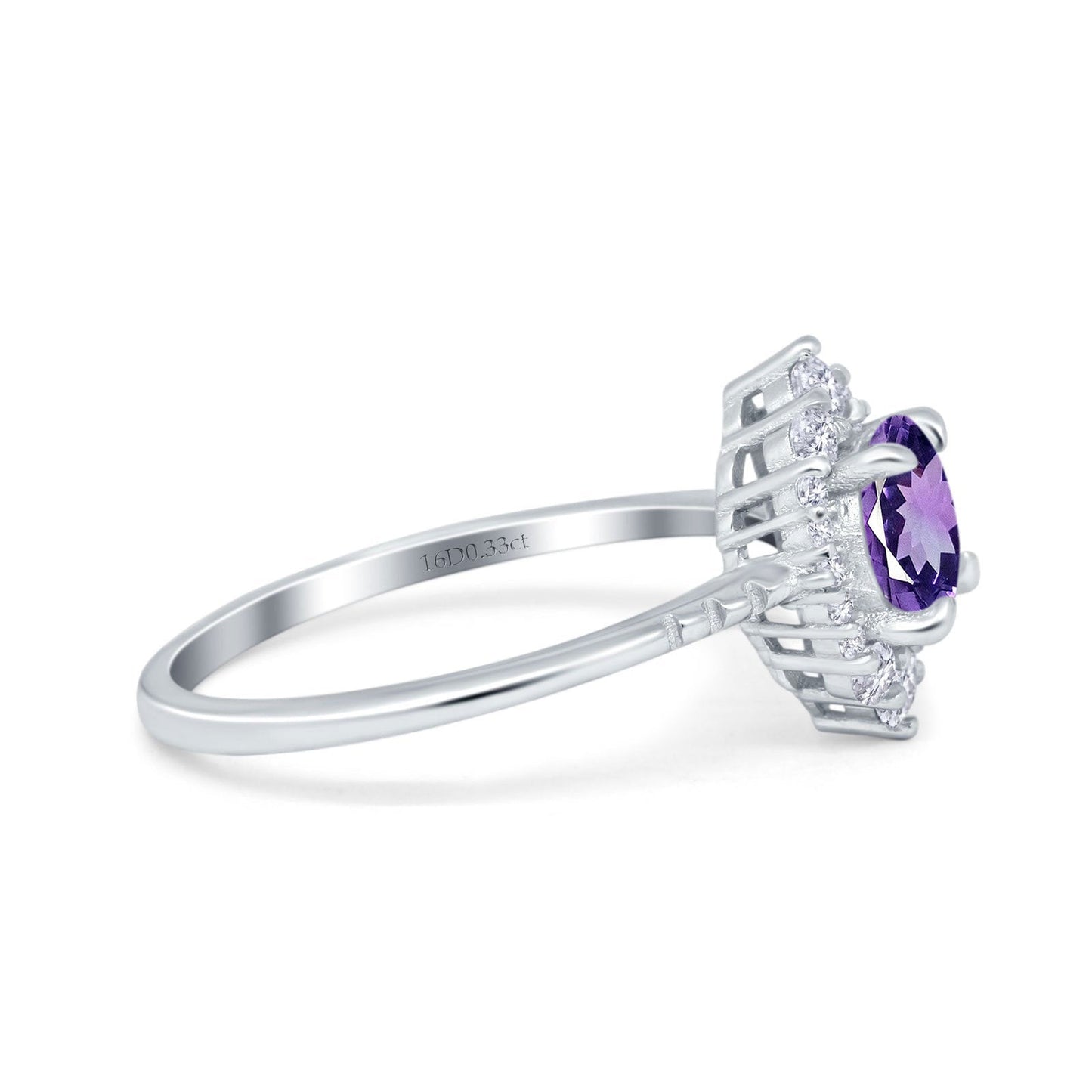 14K White Gold 1.61ct Halo Vintage Round 7mm G SI Natural Amethyst Diamond Engagement Wedding Ring Size 6.5