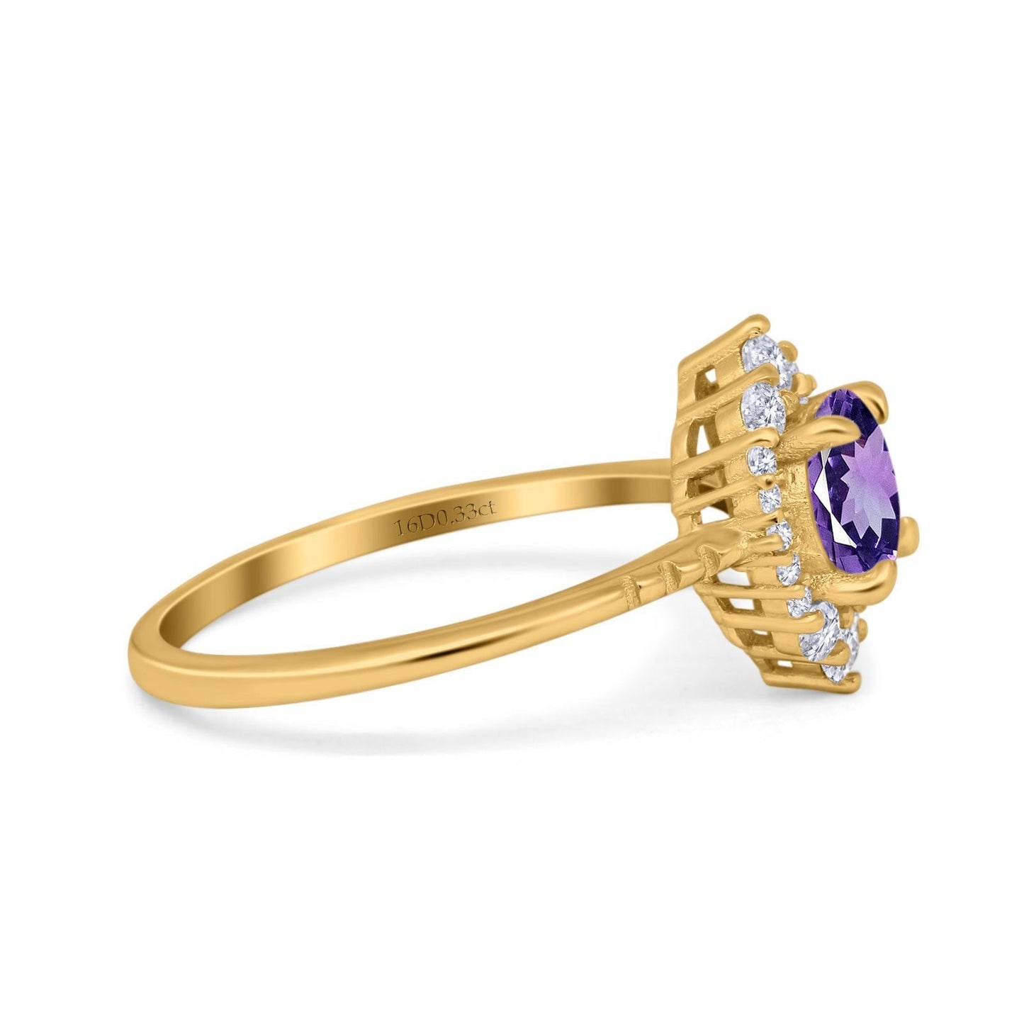 14K Yellow Gold 1.61ct Halo Vintage Round 7mm G SI Natural Amethyst Diamond Engagement Wedding Ring Size 6.5