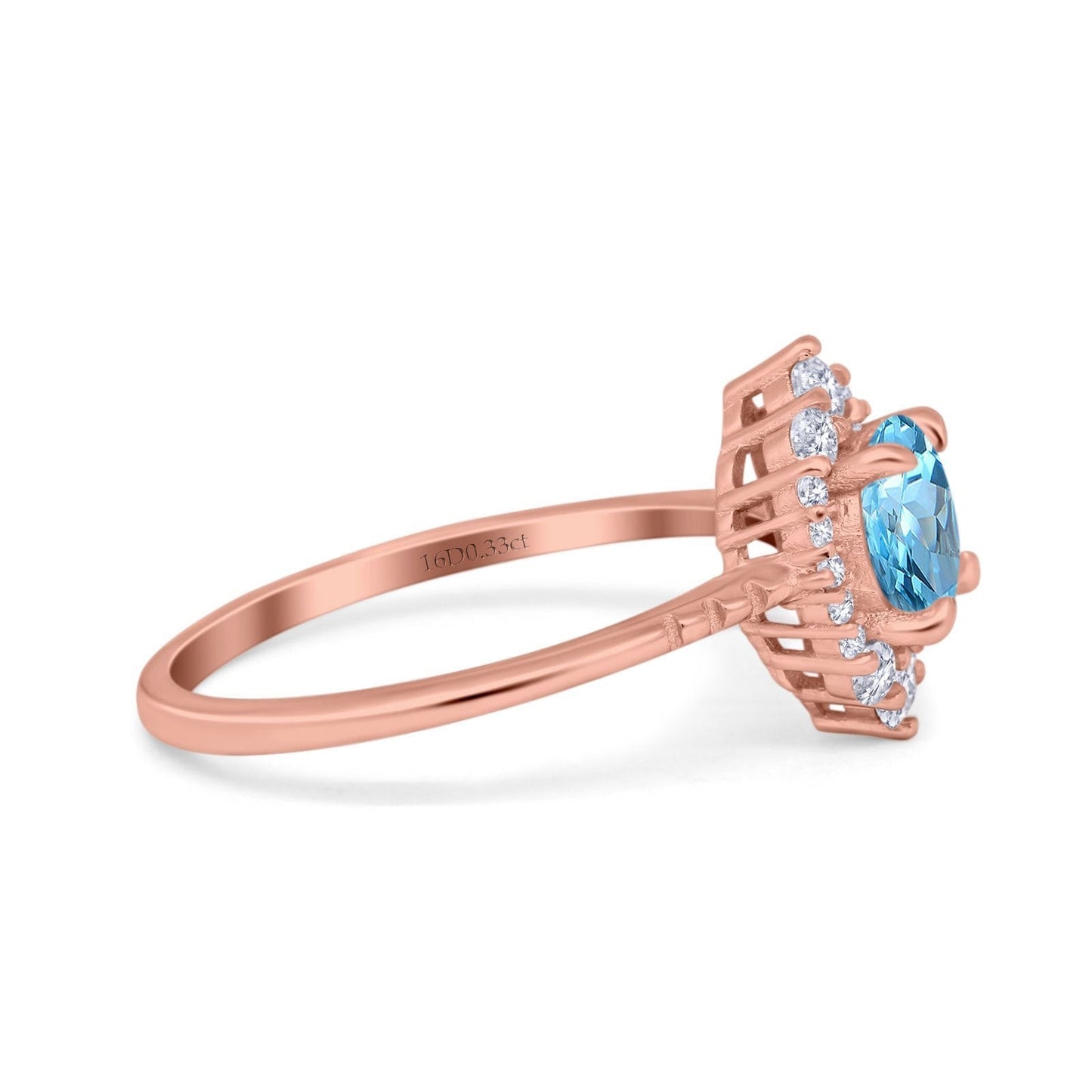 Bague de fiançailles en or rose 14 carats avec diamant rond de 7 mm et halo de 1,61 ct, taille G SI, topaze bleue naturelle, taille 6,5