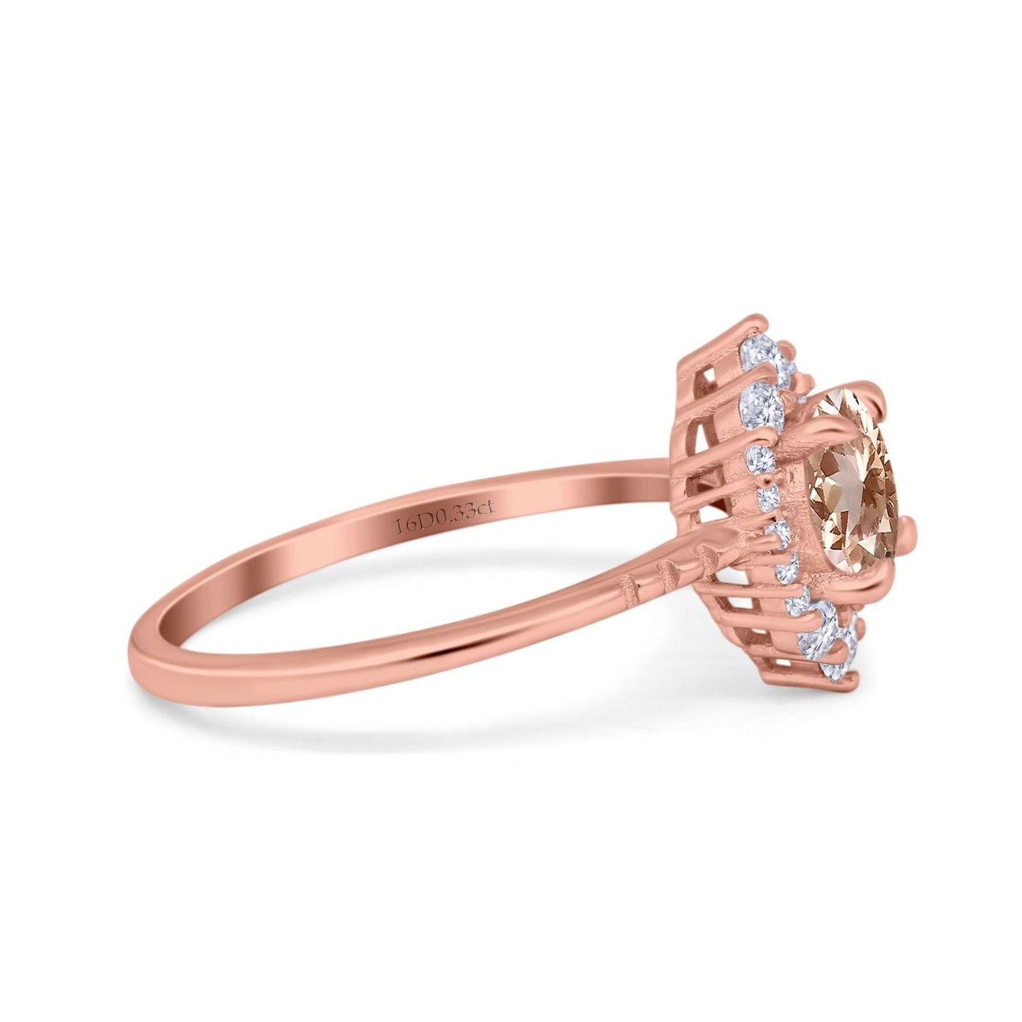 Bague de fiançailles en or rose 14 carats avec halo vintage rond de 7 mm et diamant morganite naturel G SI de 1,61 ct, taille 6,5