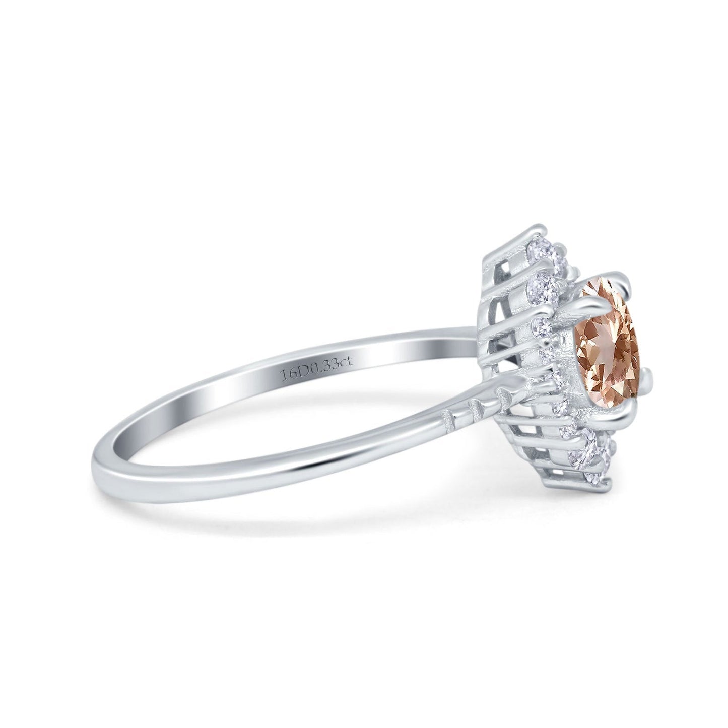 14K White Gold 1.61ct Halo Vintage Round 7mm G SI Natural Morganite Diamond Engagement Wedding Ring Size 6.5