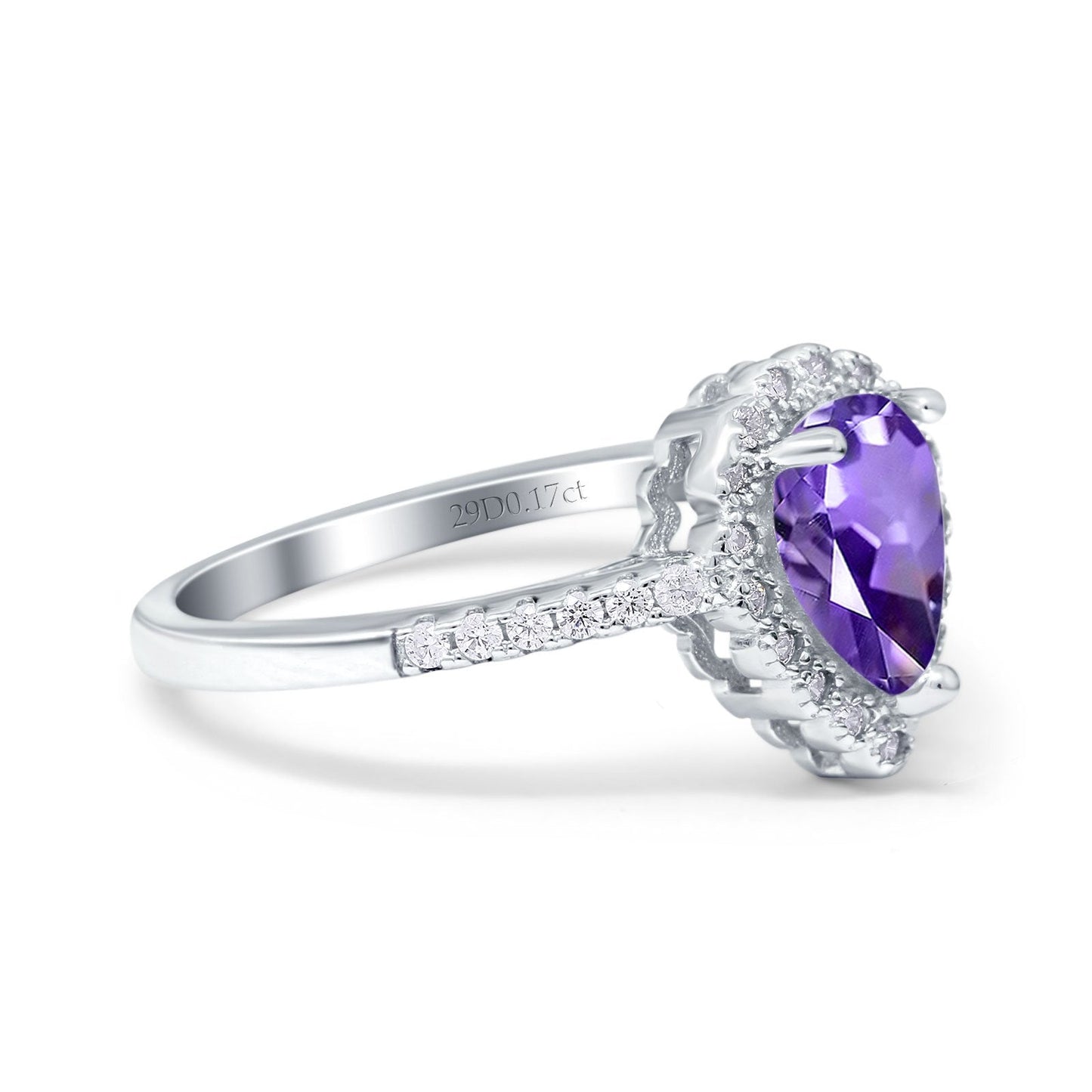 14K White Gold 1.42ct Teardrop Pear Halo 8mmx6mm G SI Natural Amethyst Diamond Engagement Wedding Ring Size 6.5