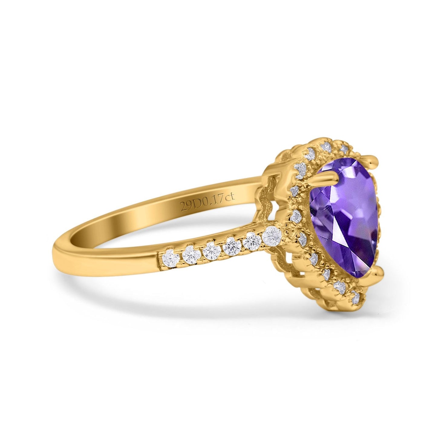 14K Yellow Gold 1.42ct Teardrop Pear Halo 8mmx6mm G SI Natural Amethyst Diamond Engagement Wedding Ring Size 6.5