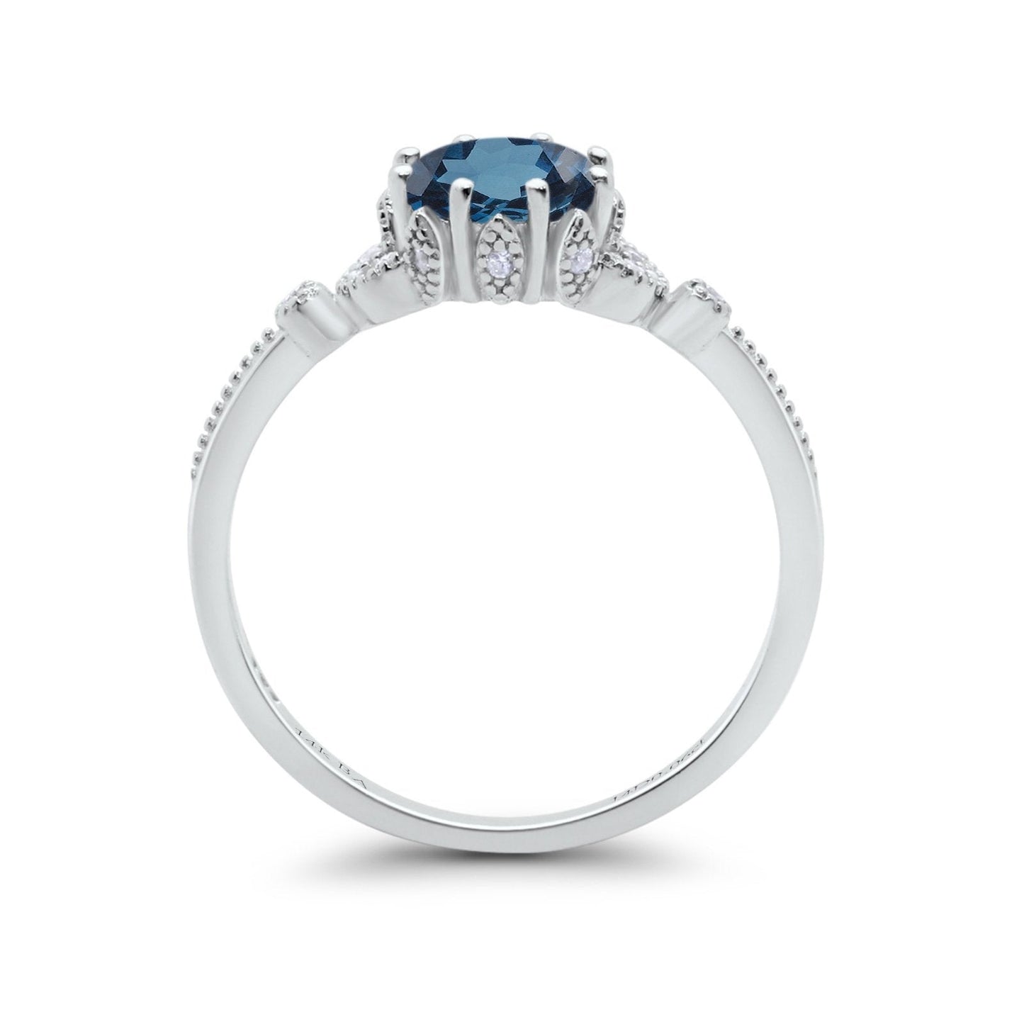 Bague de fiançailles en or blanc 14 carats 1,34 ct Art déco ronde 7 mm G SI avec topaze bleue de Londres et diamant taille 6,5