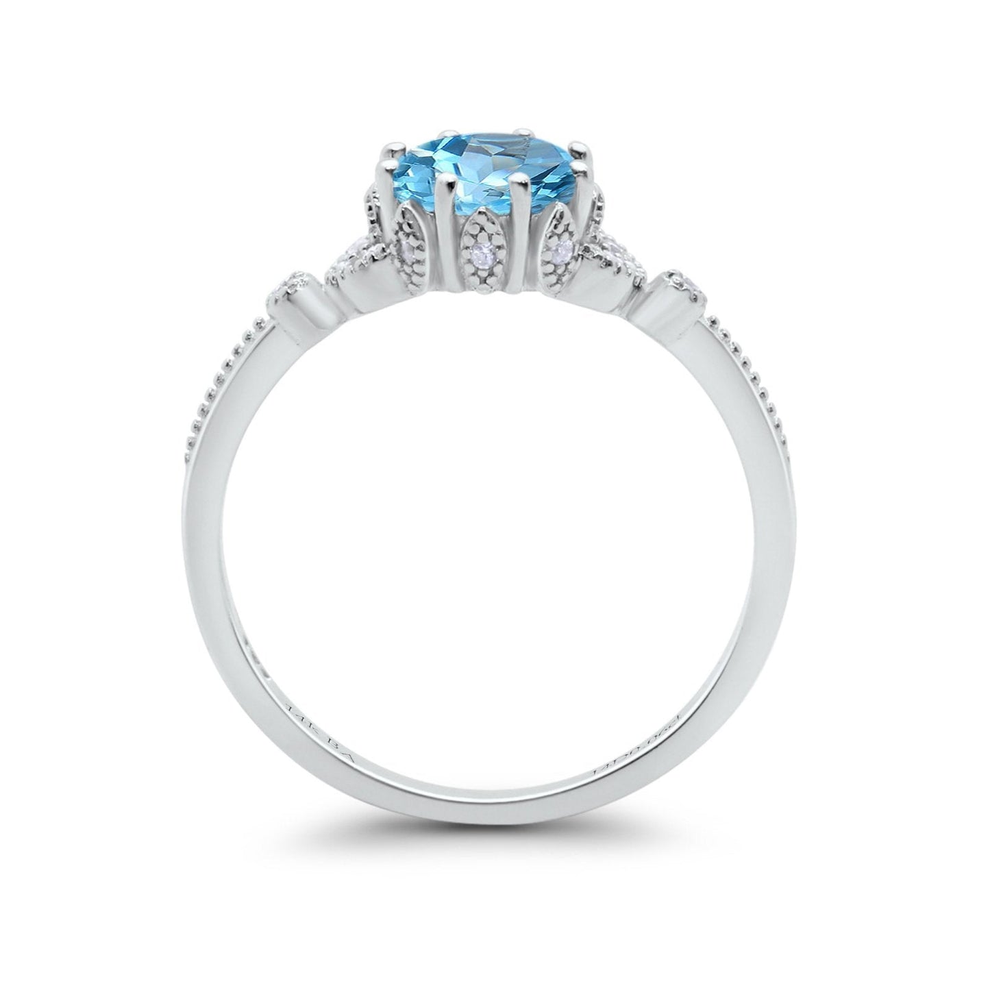 Bague de fiançailles en or blanc 14 carats 1,34 ct Art déco ronde 7 mm G SI avec topaze bleue naturelle et diamant taille 6,5