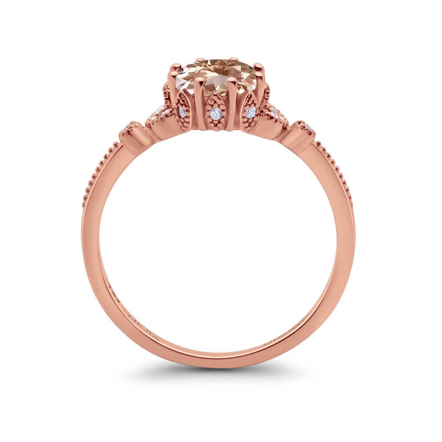 14K Rose Gold 1.34ct Round Art Deco Fashion 7mm G SI Natural Morganite Diamond Engagement Wedding Ring Size 6.5