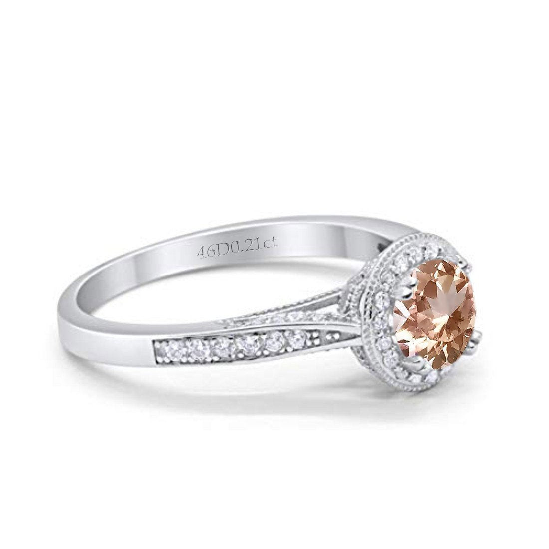 14K White Gold 0.67ct Round Halo 6.5mm G SI Natural Morganite Diamond Engagement Wedding Ring Size 6.5