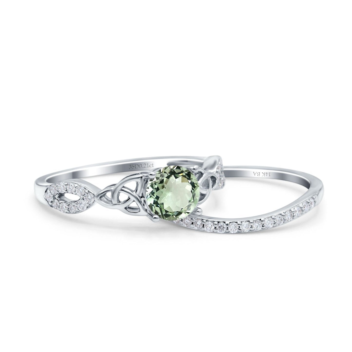 14K White Gold 1.05ct Round 6mm G SI Natural Green Amethyst Diamond Engagement Bridal Wedding Ring Size 6.5