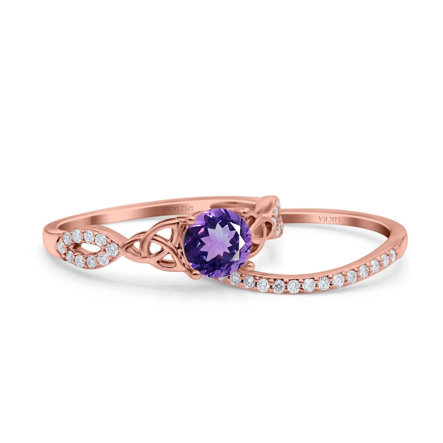 14K Rose Gold 1.05ct Round 6mm G SI Natural Amethyst Diamond Engagement Bridal Wedding Ring Size 6.5