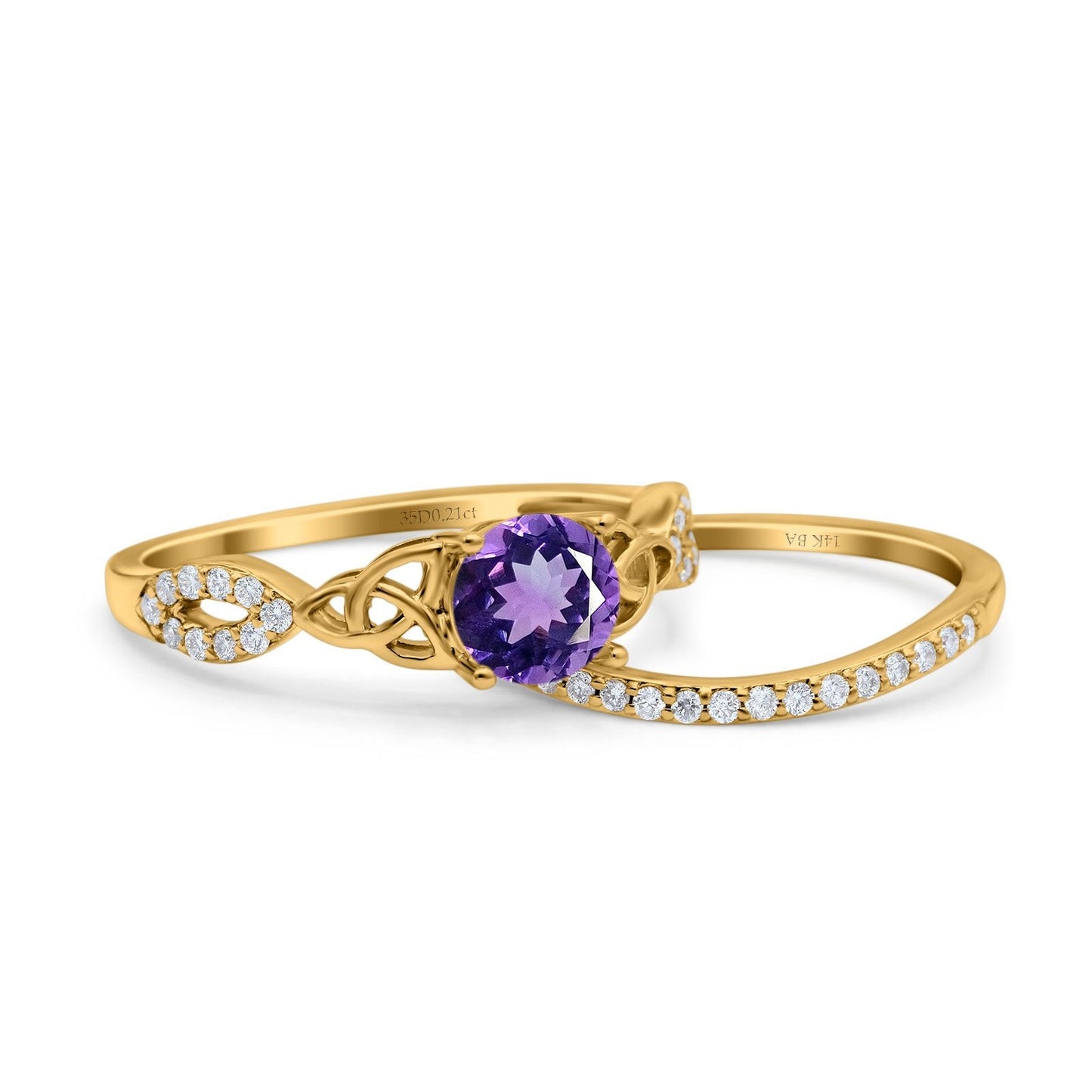 14K Yellow Gold 1.05ct Round 6mm G SI Natural Amethyst Diamond Engagement Bridal Wedding Ring Size 6.5