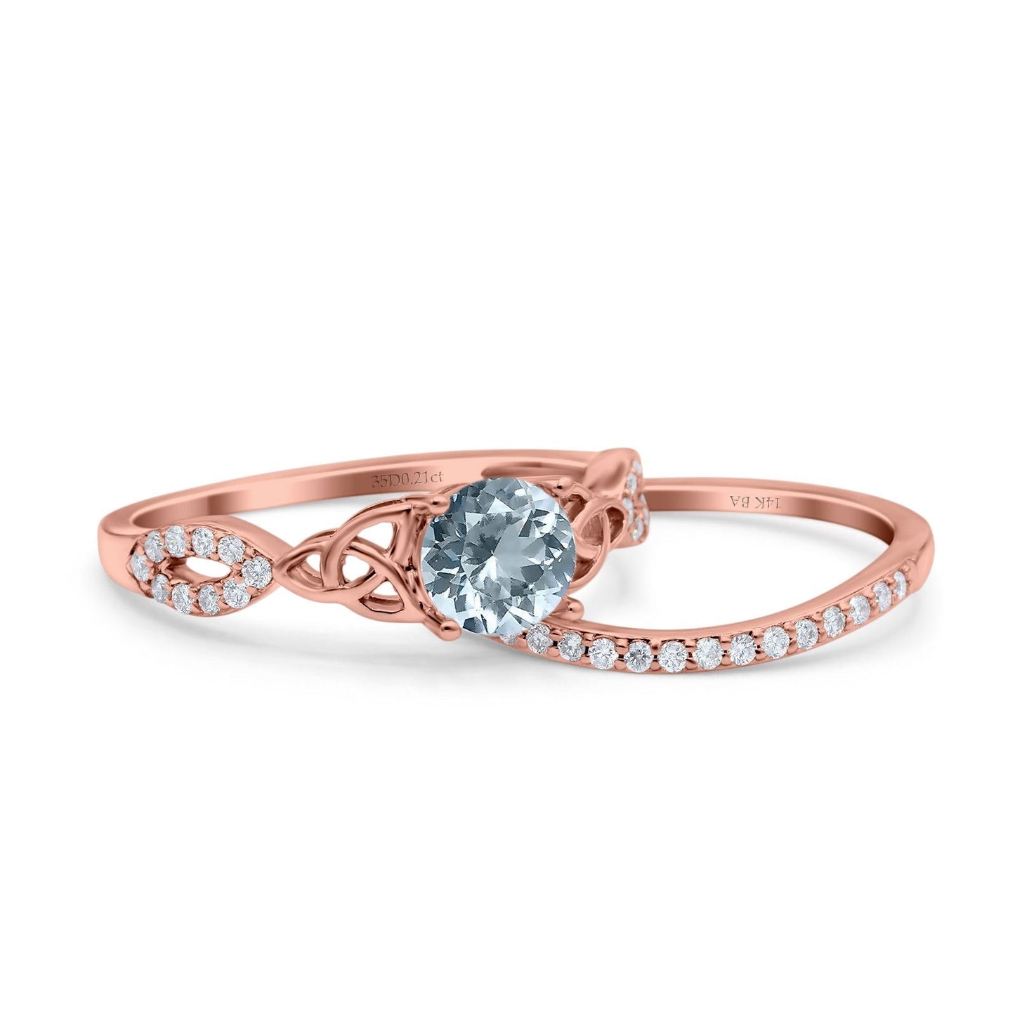 14K Rose Gold 1.05ct Round 6mm G SI Natural Aquamarine Diamond Engagement Bridal Wedding Ring Size 6.5