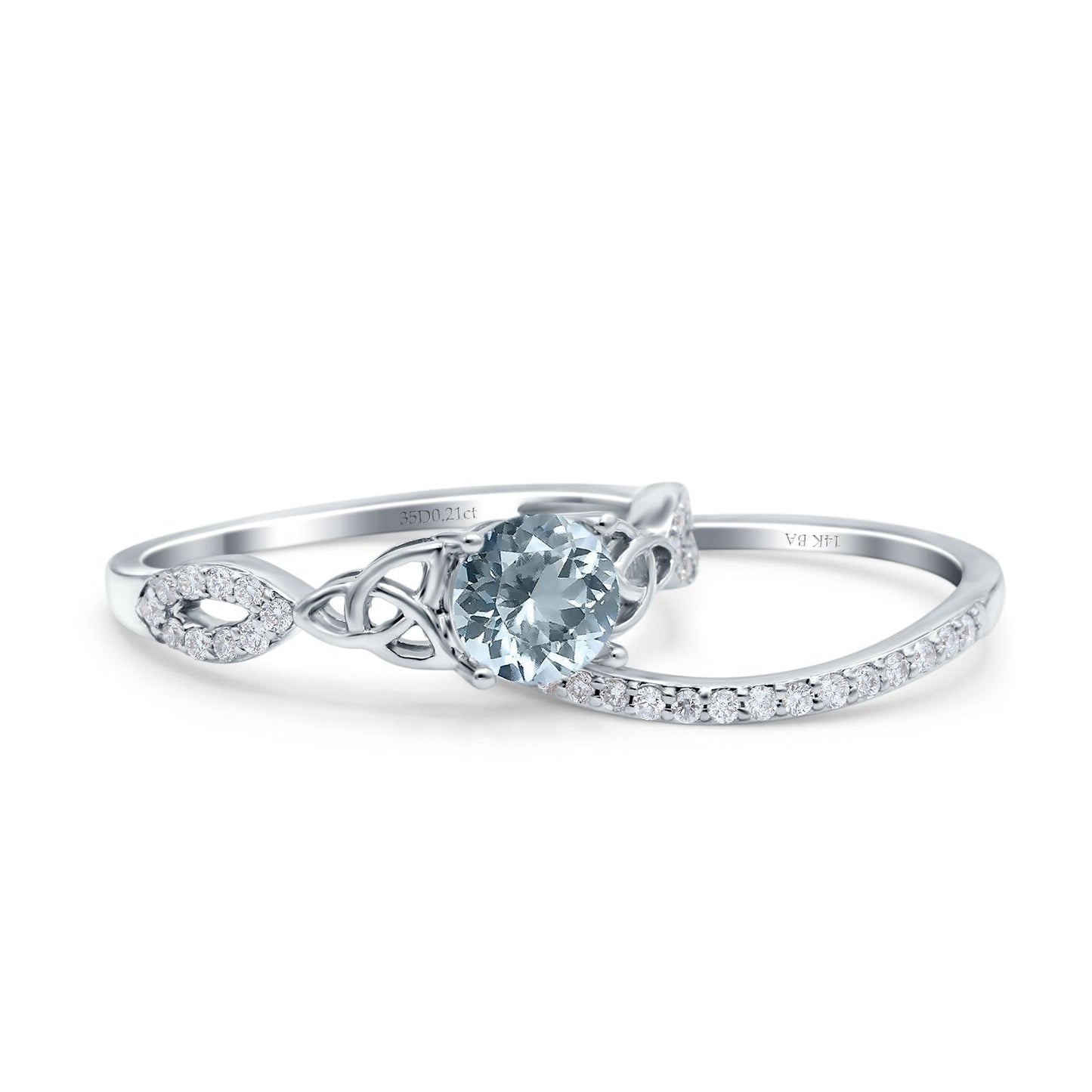 14K White Gold 1.05ct Round 6mm G SI Natural Aquamarine Diamond Engagement Bridal Wedding Ring Size 6.5