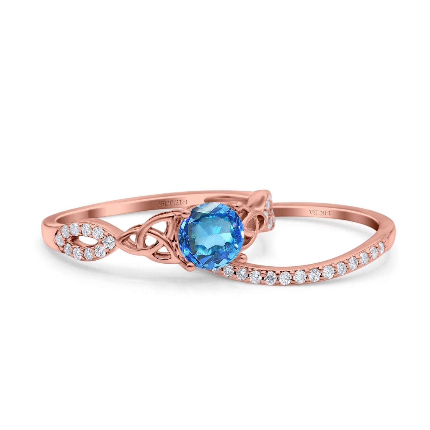 14K Rose Gold 1.05ct Round 6mm G SI Natural Blue Topaz Diamond Engagement Bridal Wedding Ring Size 6.5