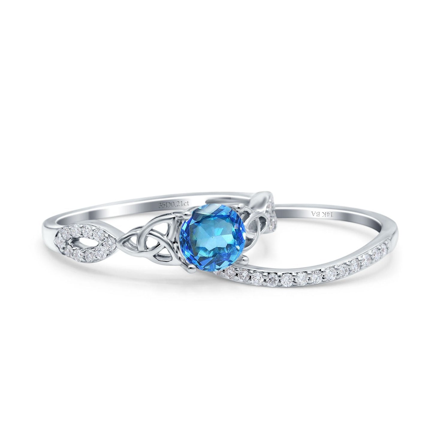 14K White Gold 1.05ct Round 6mm G SI Natural Blue Topaz Diamond Engagement Bridal Wedding Ring Size 6.5