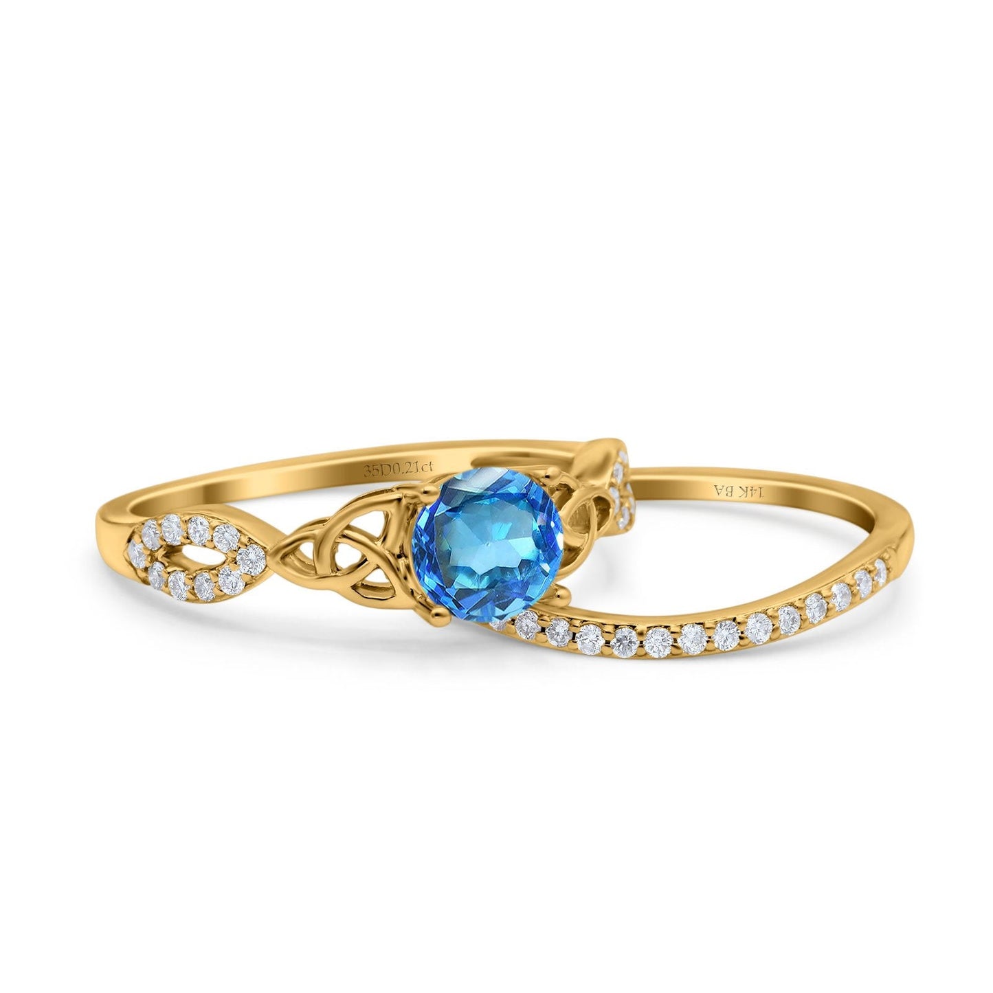 14K Yellow Gold 1.05ct Round 6mm G SI Natural Blue Topaz Diamond Engagement Bridal Wedding Ring Size 6.5