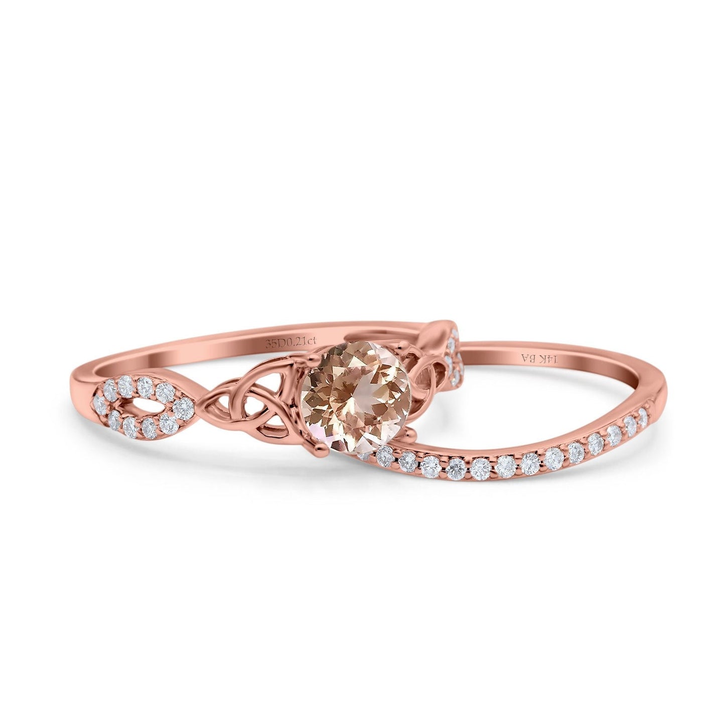 14K Rose Gold 1.05ct Round 6mm G SI Natural Morganite Diamond Engagement Bridal Wedding Ring Size 6.5