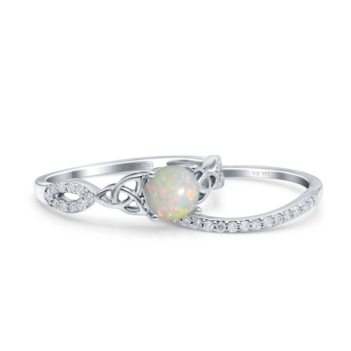 14K White Gold 0.21ct Round 6mm G SI Natural White Opal Diamond Engagement Bridal Wedding Ring Size 6.5