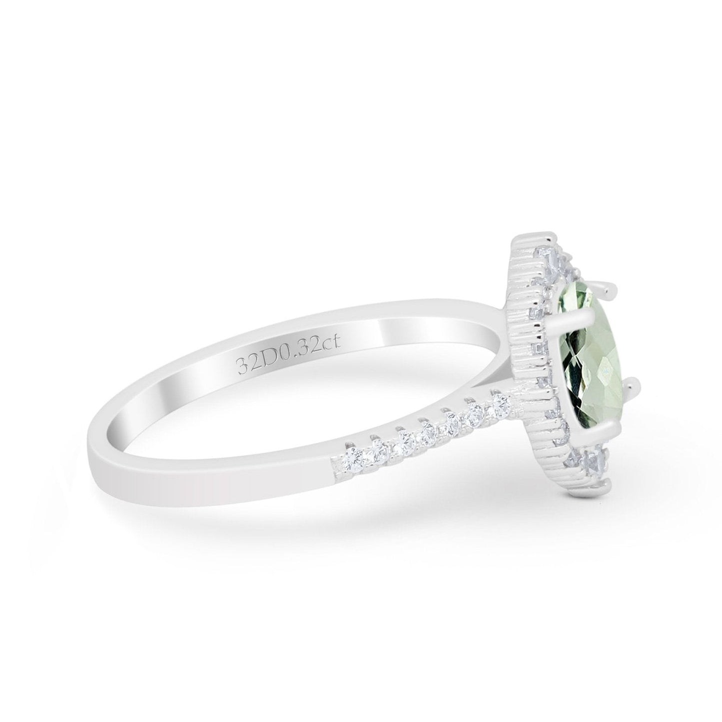 14K White Gold 1.53ct Oval Natural Green Amethyst G SI Diamond Engagement Ring Size 6.5