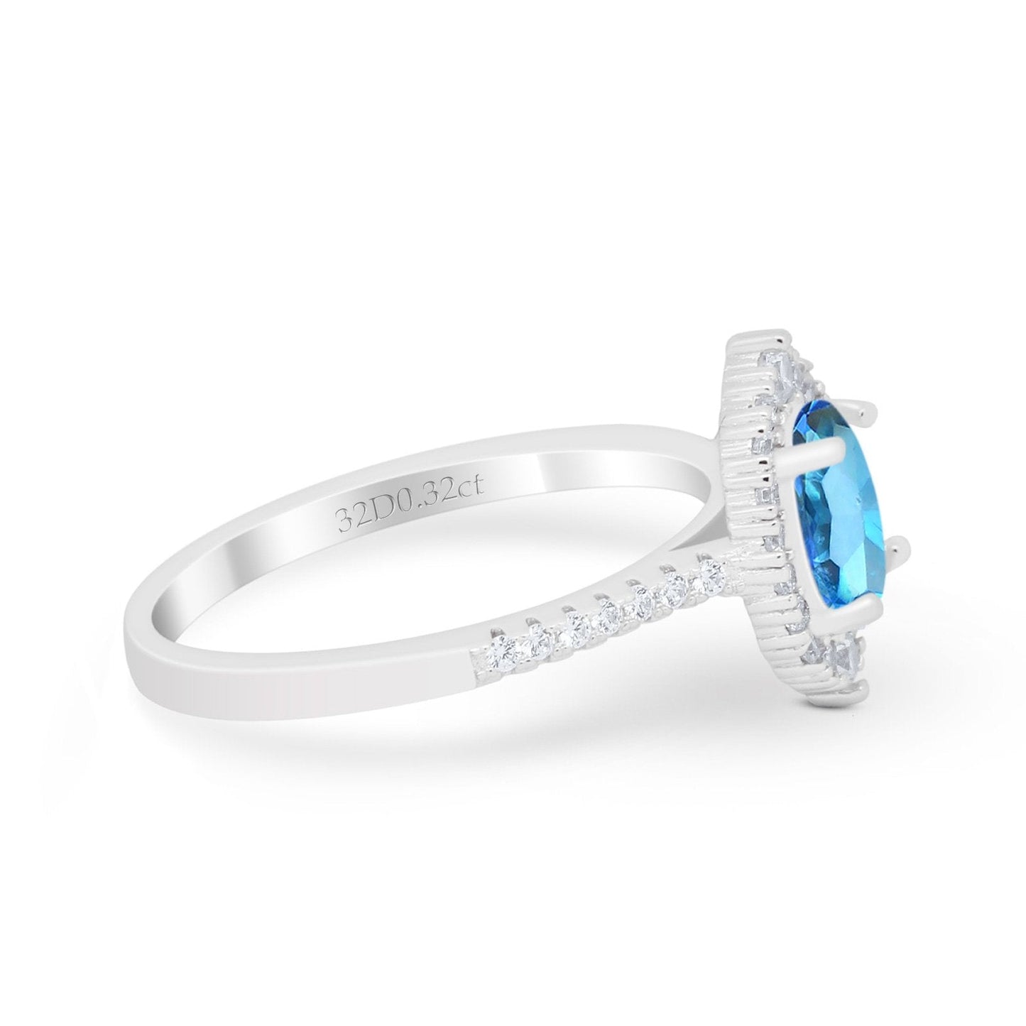 14K White Gold 1.53ct Oval Natural Blue Topaz G SI Diamond Engagement Ring Size 6.5